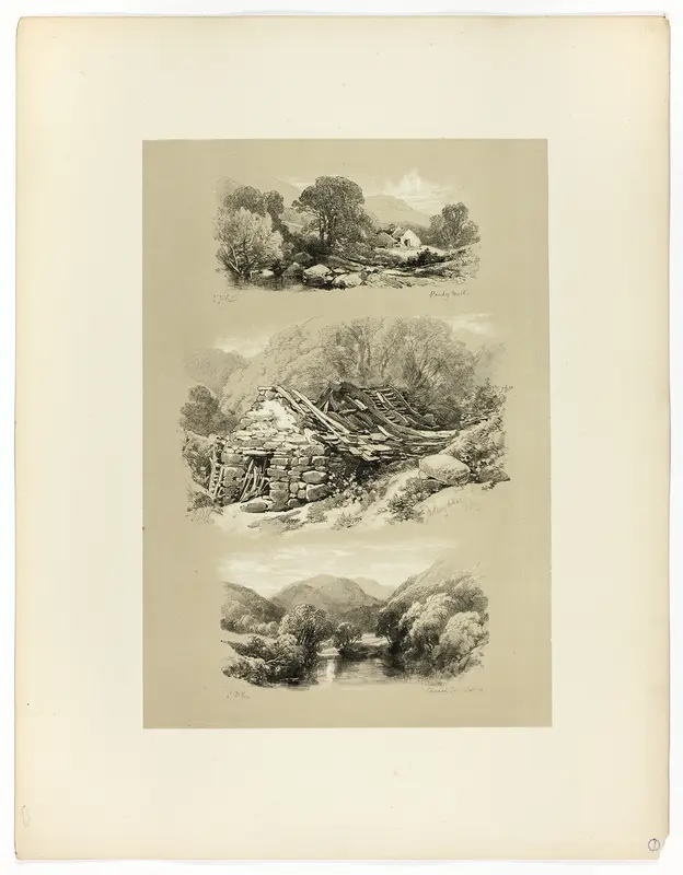 Pandy Mill, Church Pool, and one other subject, from Picturesque Selections Wall Art by James Duffield Harding - High-Resolution Digital Print