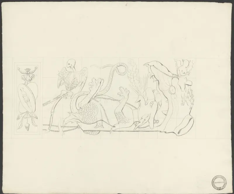 Paneel met geketende geraamte, draak en duivel Wall Art by anonymous - High-Resolution Digital Print