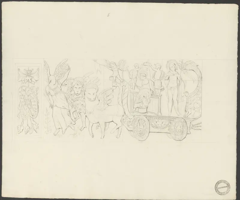 Paneel met triomfwagen getrokken door de evangelistensymbolen Wall Art by anonymous - High-Resolution Digital Print