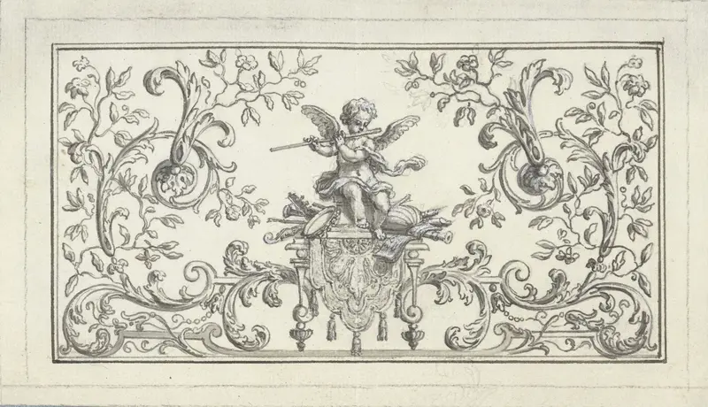 Paneelvulling met fluitspelende putto Wall Art by Bernard Picart - High-Resolution Digital Print