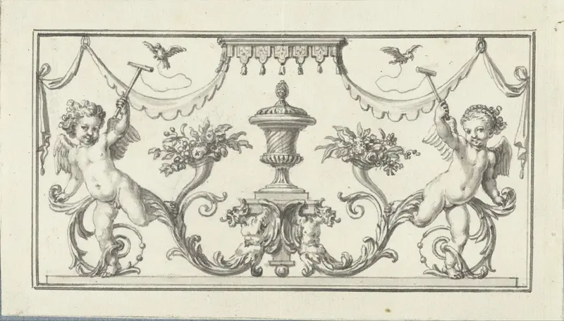 Paneelvulling met putti met vogeltjes Wall Art by Bernard Picart - High-Resolution Digital Print