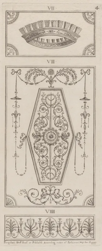 Panels of Ornament, nos. VII–VIIII, plate 4 from "Designs for Various Ornaments" Wall Art by Michelangelo Pergolesi - High-Resolution Digital Print