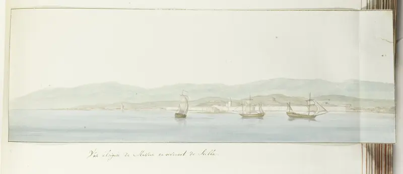 Panorama met Messina bij het naderen van Scilla Wall Art by Louis Ducros - High-Resolution Digital Print
