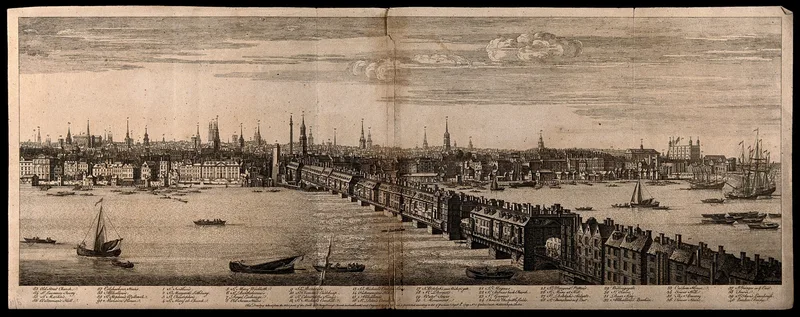 Panorama of the river Thames and the buildings of the City, looking northwards beside London Bridge Wall Art by Samuel Buck - High-Resolution Digital Print