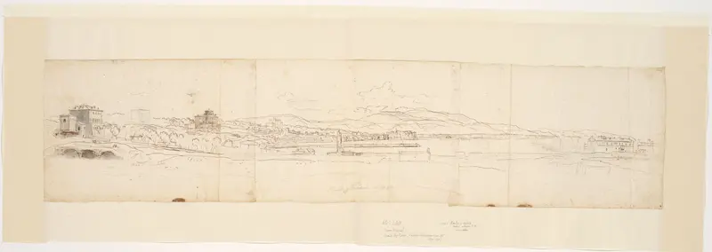 Panorama van de stad en de baai van Anzio en Nettuno / Verso: Schetsen van Anzio, een fontein en een boot Wall Art by Caspar van Wittel - High-Resolution Digital Print