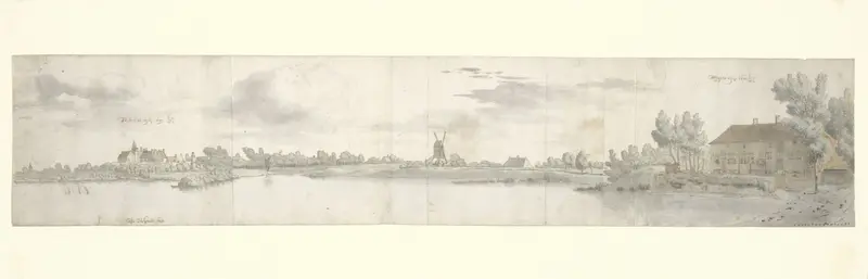 Panoramic View of Kasteel Ooij and the Tollhouse, North Brabant Wall Art by Josua de Grave - High-Resolution Digital Print