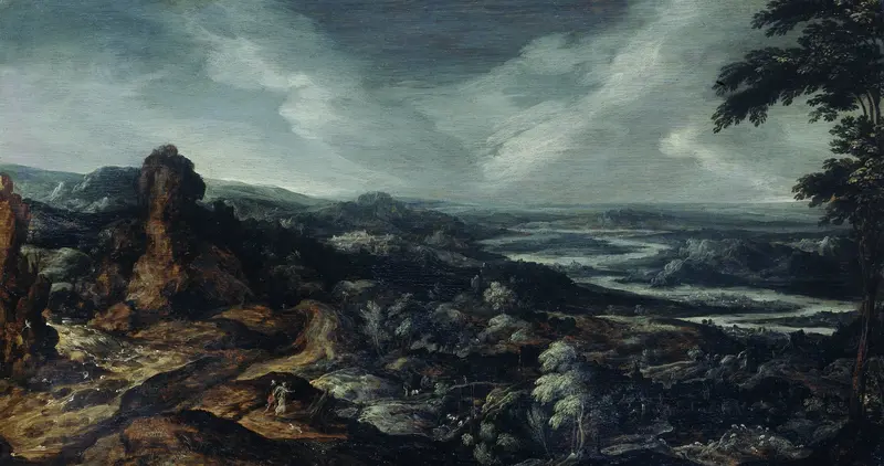 Panoramisch landschap met Tobias en de engel Wall Art by Unknown - High-Resolution Digital Print