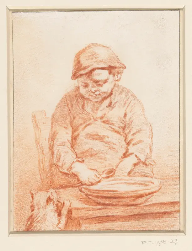 Pap etende jongen, met poes Wall Art by Pieter Christoffel Wonder - High-Resolution Digital Print