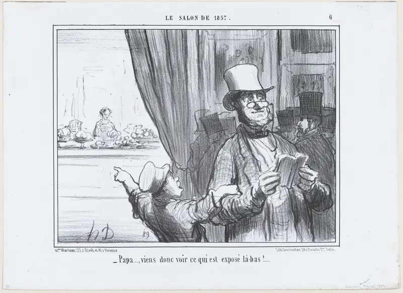 Papa...., viens donc voir ce qui est exposé là-bas!....', from Le Salon de 1857, published in "Le Charivari" Wall Art by Honoré Daumier - High-Resolution Digital Print