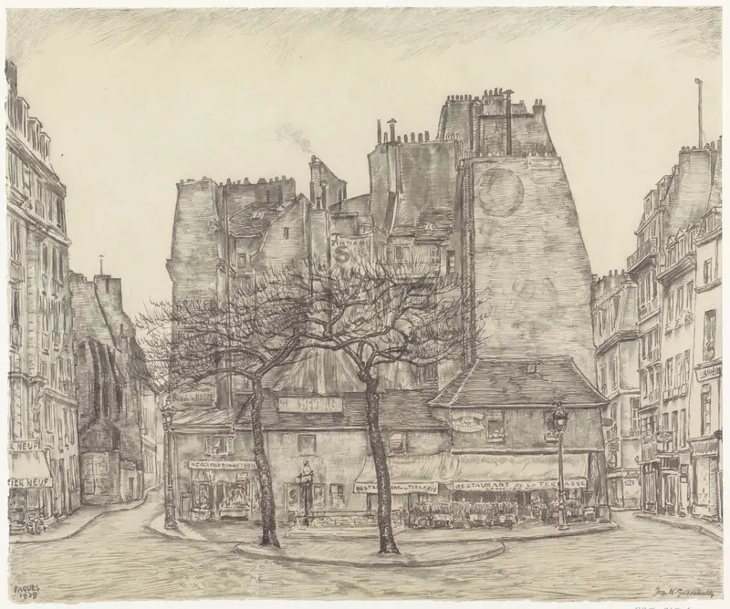 Parijs stadsgezicht: Place St. André des Arts Wall Art by Joseph Henry Gosschalk - High-Resolution Digital Print