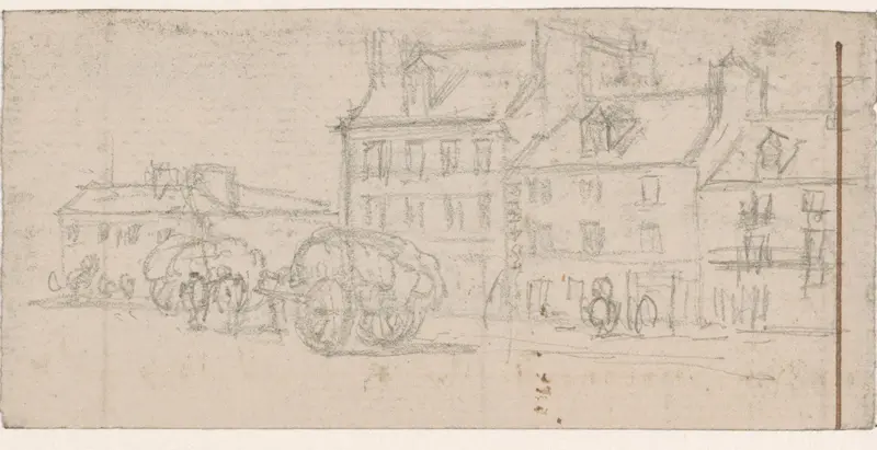 Parijse straat met vrachtwagens Wall Art by Georges Michel - High-Resolution Digital Print