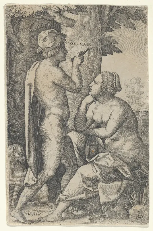 Paris and Oenone, from "The Greek Heroines" Wall Art by Georg Pencz - High-Resolution Digital Print