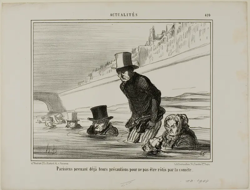 Parisians already taking their precautions to avoid being roasted by the comet, plate 410 from Actualités