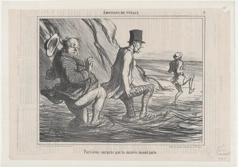 Parisiens surpris par la marée montante, from Émotions de Voyage, published in Le Charivari, October 8, 1857 Wall Art by Honoré Daumier - High-Resolution Digital Print