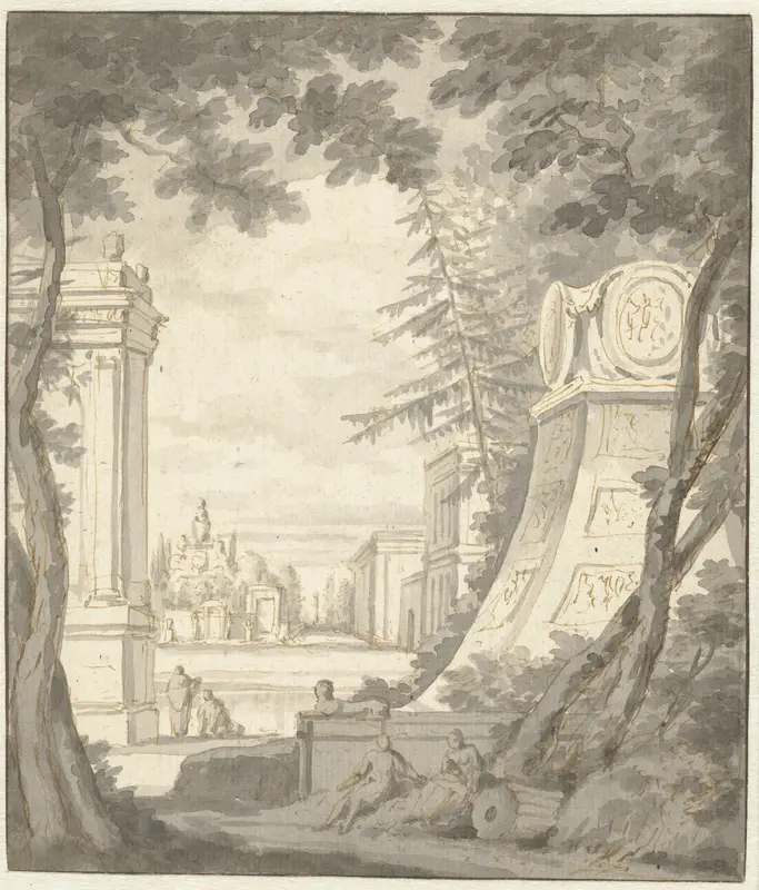 Park Landscape with Monuments and Classical Architecture Wall Art by Frederik de Moucheron - High-Resolution Digital Print