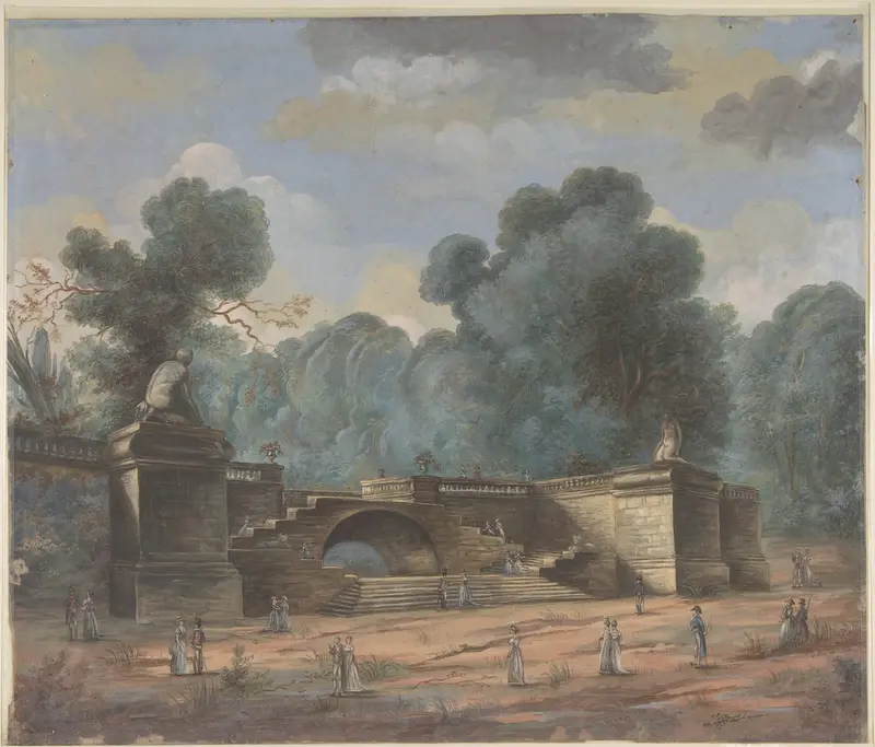 Park Landscape with Strolling Figures Wall Art by Anonymous, French, 19th century - High-Resolution Digital Print