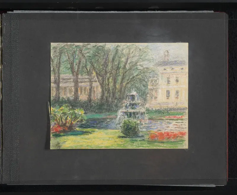 Park met bomen, bloemen en vijver met fontein Wall Art by Unknown - High-Resolution Digital Print