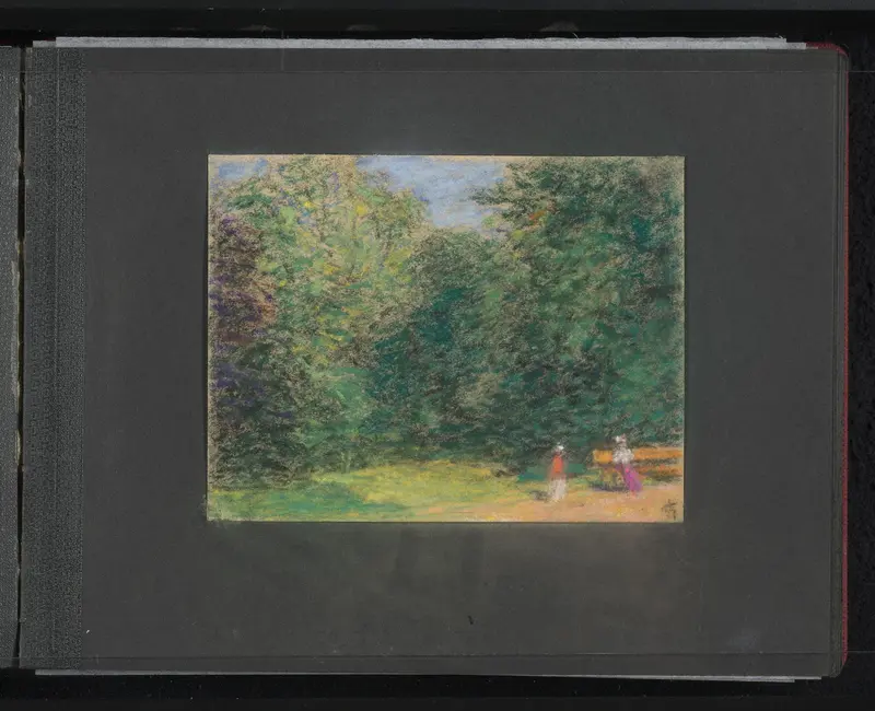 Park met twee mensen bij een bankje Wall Art by Unknown - High-Resolution Digital Print