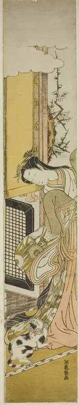Parody of the Third Princess and Her Pet Cat Wall Art by Isoda Koryusai - High-Resolution Digital Print