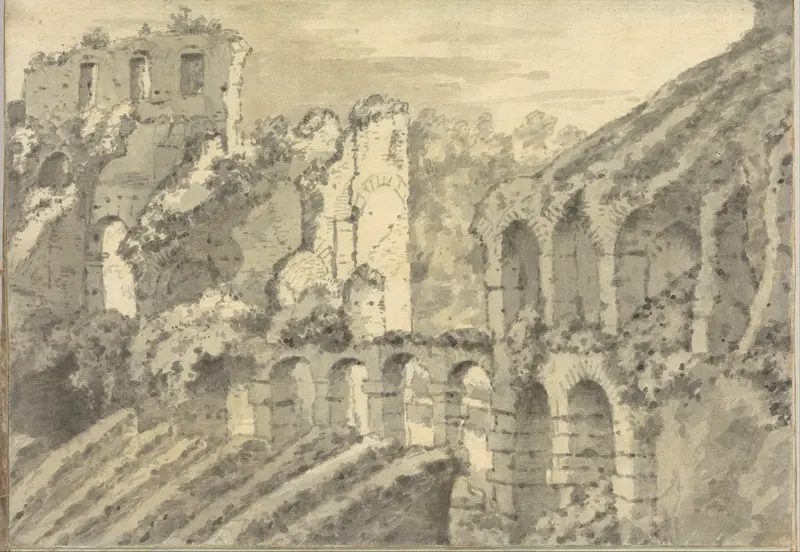 Part of the Colosseum at Rome (Smaller Italian sketchbook, leaf 11 recto) Wall Art by Joseph Wright (Wright of Derby) - High-Resolution Digital Print