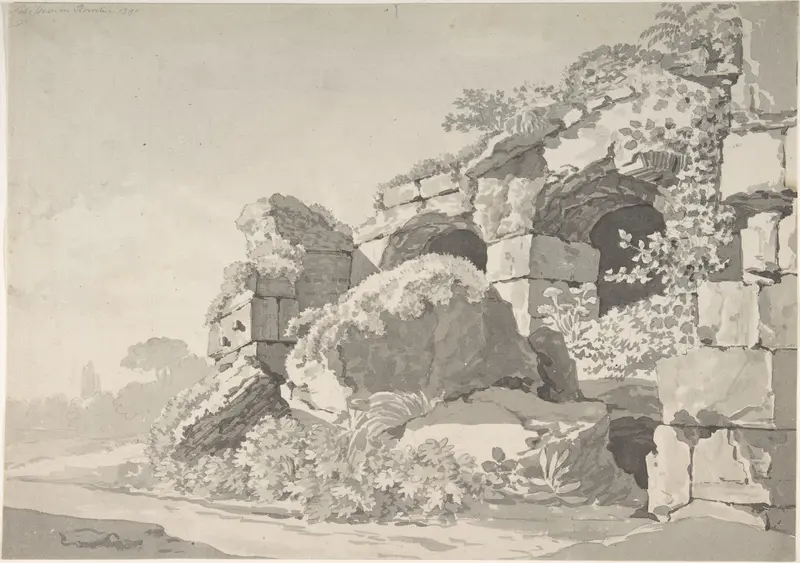 Partial View of the Colosseum (recto); Sketch of the Temple of Minerva Medicea (verso) Wall Art by Johann Christian Klengel - High-Resolution Digital Print