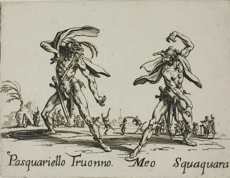 Pasquariello Truonno - Meo Squaquara, plate 20 from Balli di Sfessania