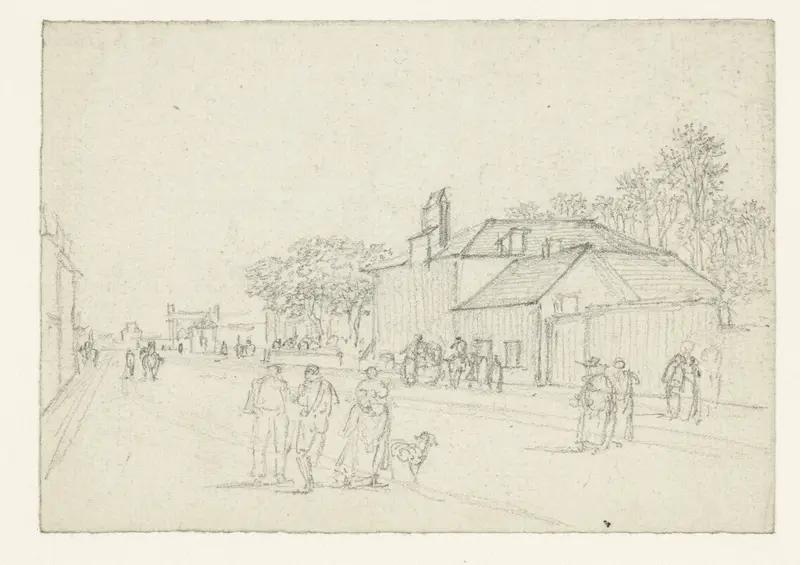 Passanten in een brede straat, links een gendarme, een man, vrouwen en hond Wall Art by Georges Michel - High-Resolution Digital Print