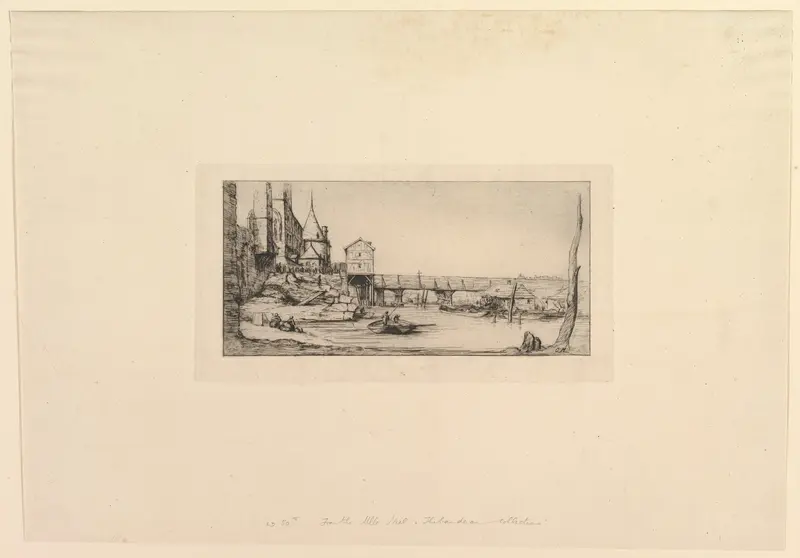 Passerelle du Pont-au-Change, après l'incendie de 1621 (The Footbridge temporarily replacing the Pont-au-Change, Paris, after the fire of 1621) Wall Art by Charles Meryon - High-Resolution Digital Print