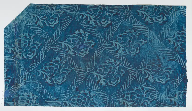 Paste paper with blue ribbon and floral pattern Wall Art by Anonymous - High-Resolution Digital Print