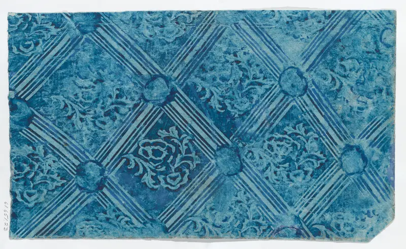 Paste paper with blue stripe and floral pattern Wall Art by Anonymous - High-Resolution Digital Print