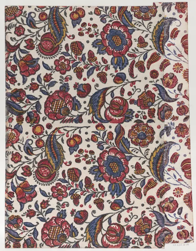 Paste paper with overall pattern of red, blue, and yellow flowers Wall Art by Anonymous - High-Resolution Digital Print