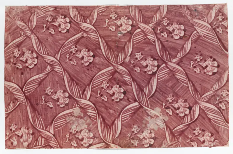 Paste paper with overall red floral and ribbon pattern Wall Art by Anonymous - High-Resolution Digital Print