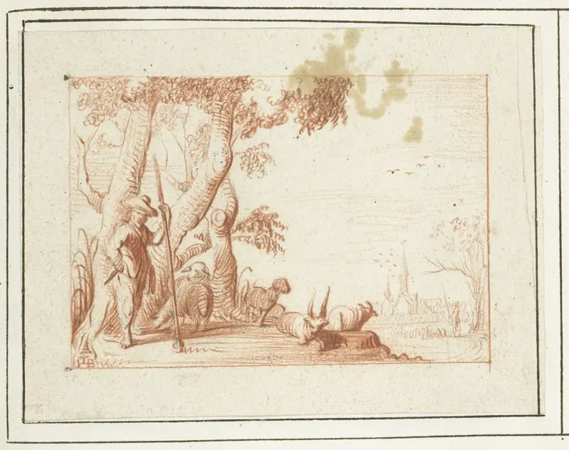 Pastoraal landschap met herder en zijn vee Wall Art by Unknown - High-Resolution Digital Print