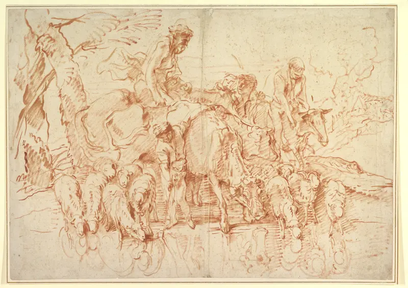 Pastoral Journey with Flocks and Herds at a Stream