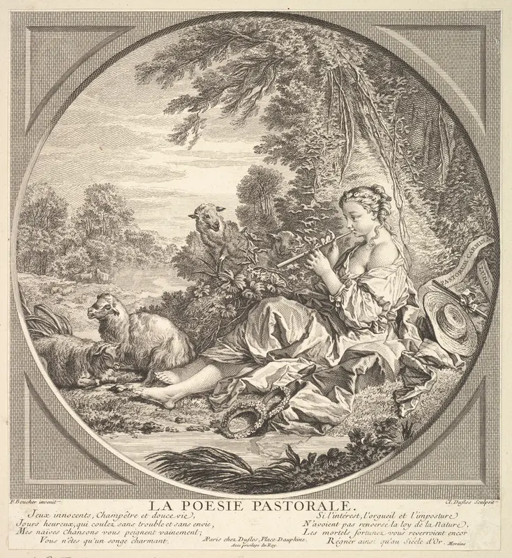 Pastoral Poetry Wall Art by Claude Augustin Duflos le Jeune - High-Resolution Digital Print