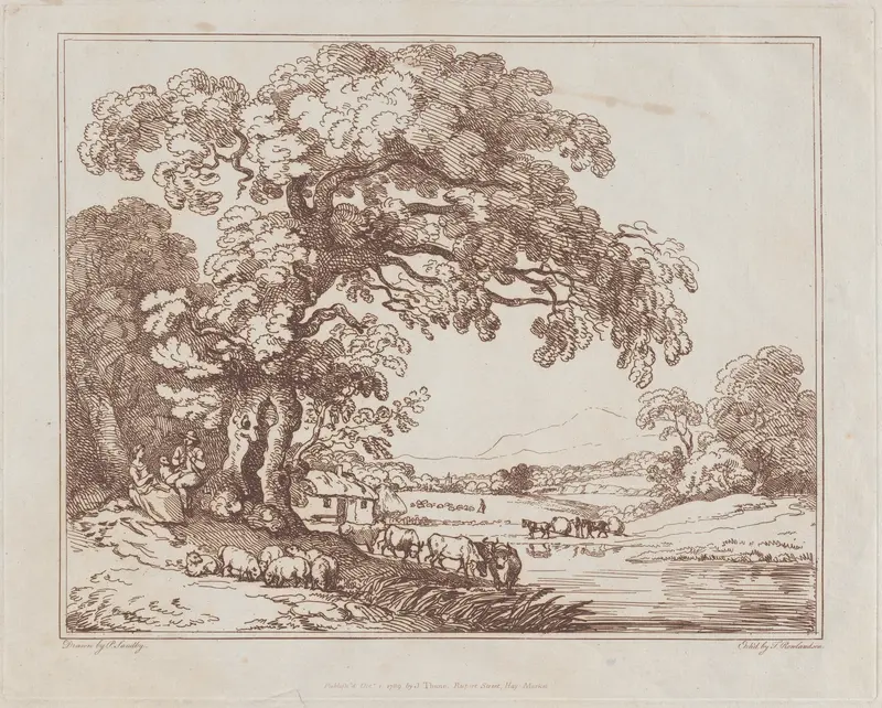 Pastoral Riverside Scene Wall Art by Thomas Rowlandson - High-Resolution Digital Print