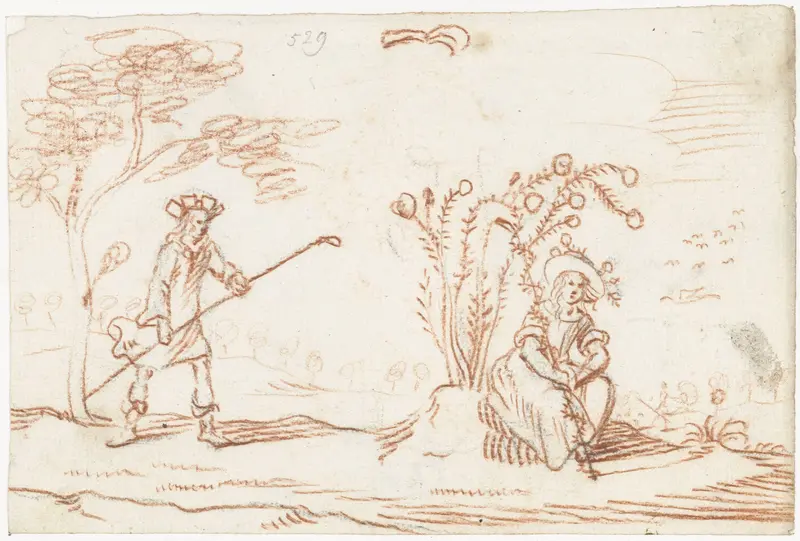 Pastorale scène met twee figuren Wall Art by Gesina ter Borch - High-Resolution Digital Print