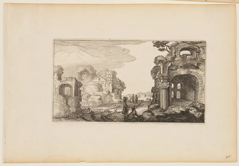 Path between Roman Ruins, from Twelve landscapes with Figures Wall Art by Gillis van Scheyndel - High-Resolution Digital Print