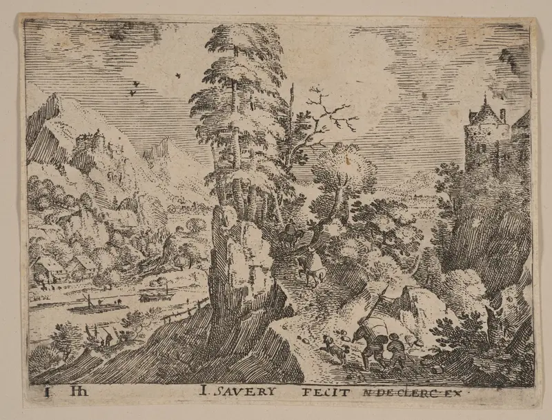 Path with Travelers to right of River, from Landscapes Wall Art by Jacob Savery, I - High-Resolution Digital Print