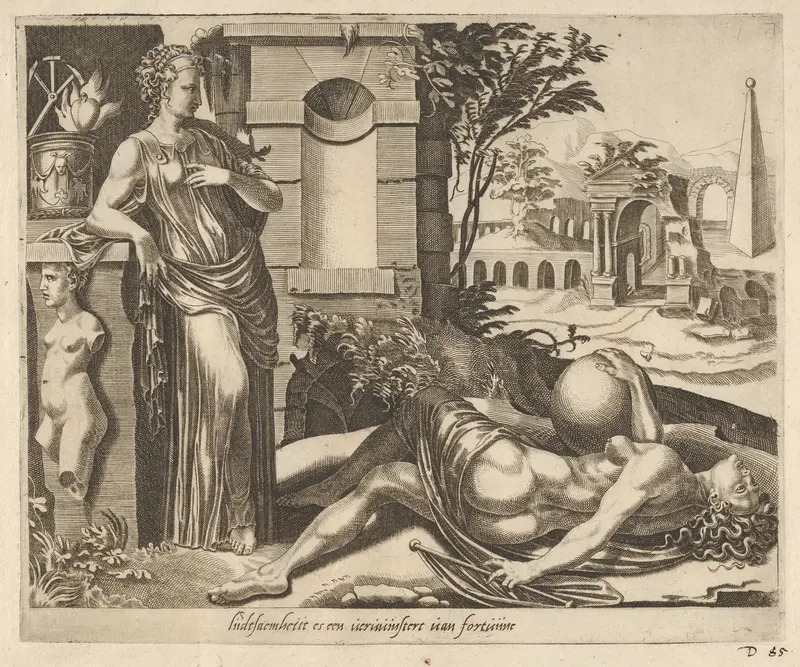 Patience as the Victor over Fortune from Six Sayings about Fortune Wall Art by Dirck Volckertsz Coornhert - High-Resolution Digital Print