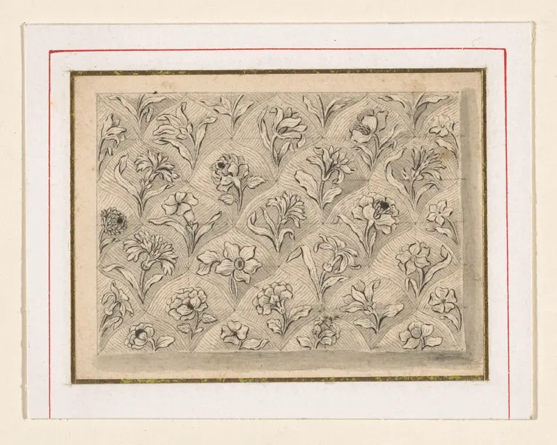 Patroon van ruitvormige vlakken met bloemen Wall Art by Jacques Vauquer - High-Resolution Digital Print