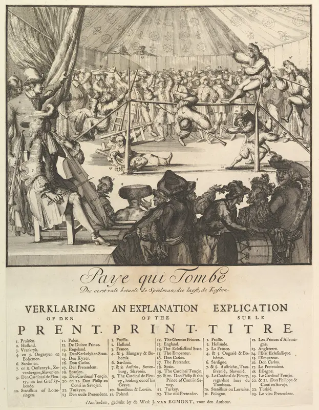 Paye qui Tombe: Die eerst valt betaelt de Speelman, die laest, de Kosten (The Fall of the Country: The First That Falls Pays the Player, the Last the Costs) Wall Art by Romeyn de Hooghe - High-Resolution Digital Print