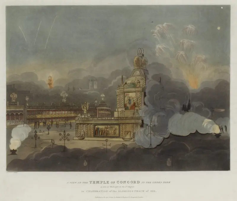 Peace of 1814 and Centennial of the House of Brunswick: A View of the Temple of Concord in Green Park, London, August 1, 1814