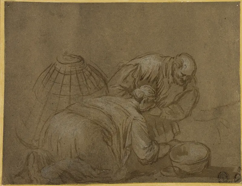Peasant Couple Looking in a Basket Wall Art by Jacopo Bassano - High-Resolution Digital Print