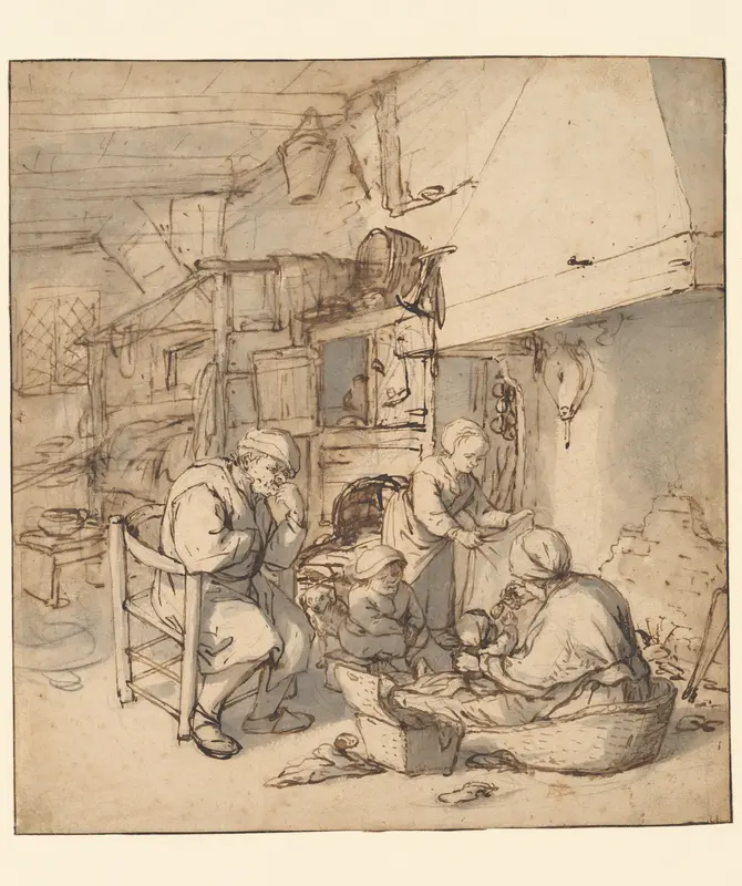 Peasant Family around the Fireplace Wall Art by Adriaen van Ostade - High-Resolution Digital Print