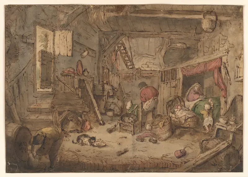 Peasant Family in a Barn Wall Art by Isaac van Ostade - High-Resolution Digital Print