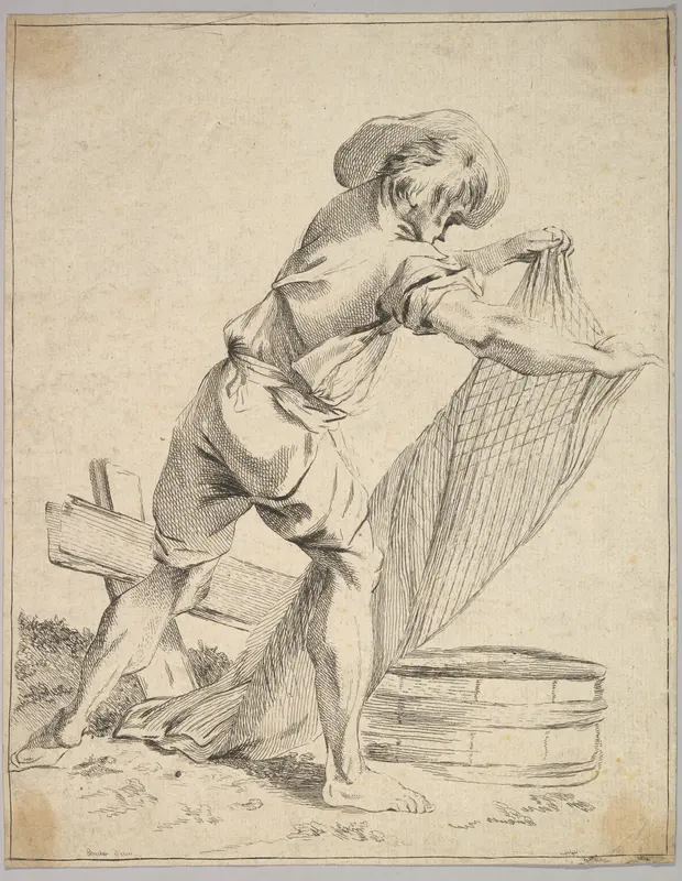 Peasant Holding Fish Net Wall Art by François Boucher - High-Resolution Digital Print
