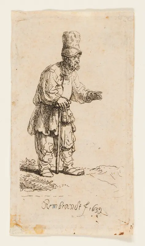 Peasant in a High Cap, Standing Leaning on a Stick Wall Art by Rembrandt van Rijn - High-Resolution Digital Print