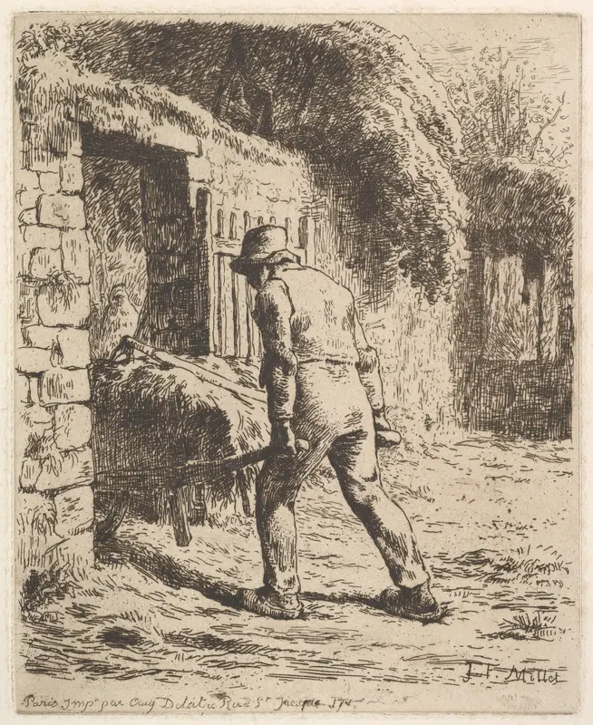 Peasant Pushing a Wheelbarrow Wall Art by Jean-François Millet - High-Resolution Digital Print