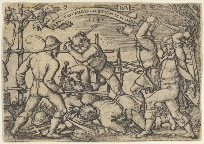 Peasants' Brawl from The Peasants' Feast or the Twelve Months Wall Art by Sebald Beham - High-Resolution Digital Print